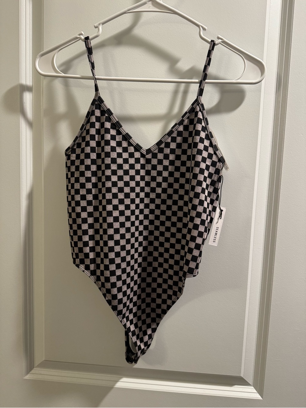 Forever 21 Black & Cream Checkerboard Bodysuit